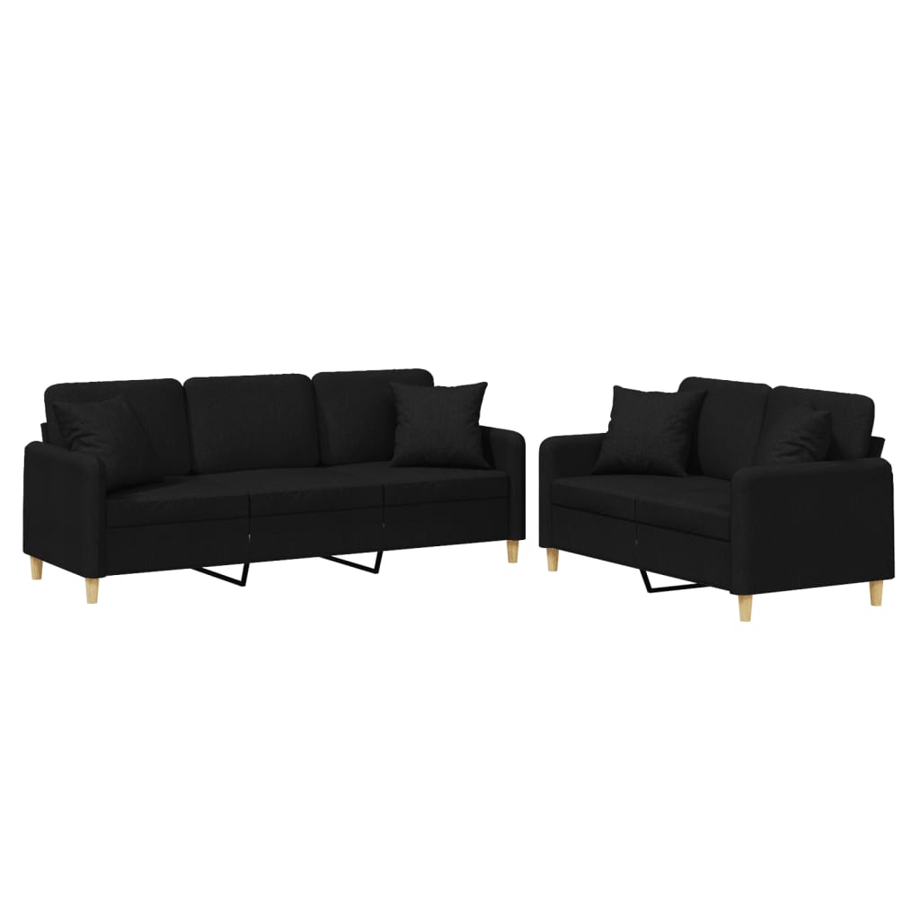 2 Piece Sofa Set with Cushions Black Fabric