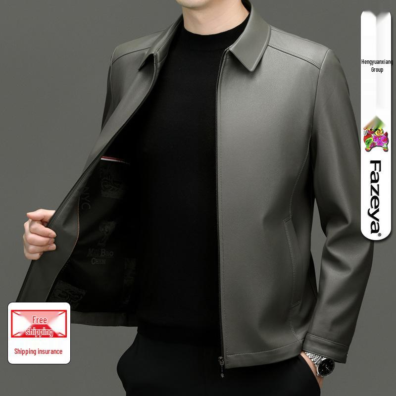 

Мужская кожаная куртка Hengyuanxiang Executive - Универсальная повседневная верхняя одежда с лацканами 170