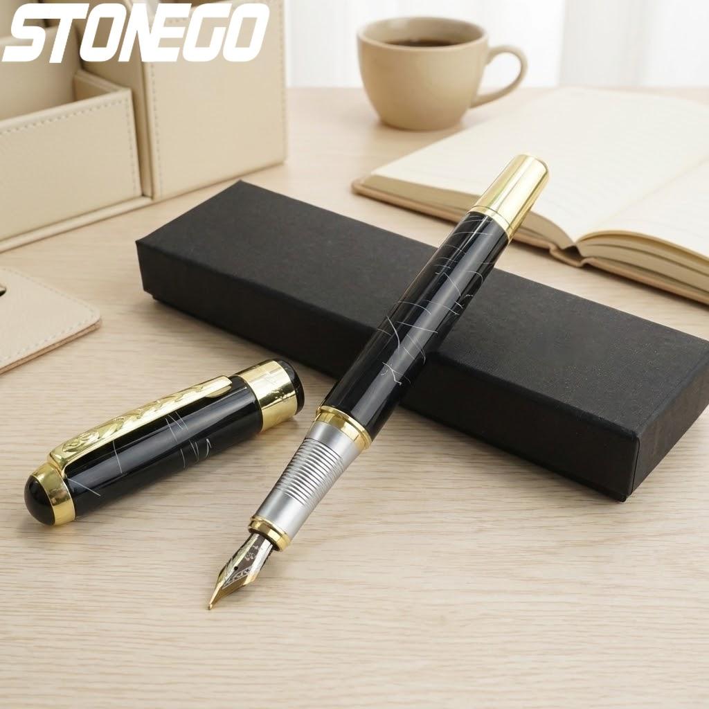 Luxury Retro Stonego Fine Nib Gold Arrowhead Ring Trim Smooth Writing Ink Refill Converter Pen
