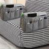 Sofa Armrest Storage Bag for TV Remote & Organizer - Cotton Fabric Side Pocket with Strap, Multipurpose Chair Organizer Pouch