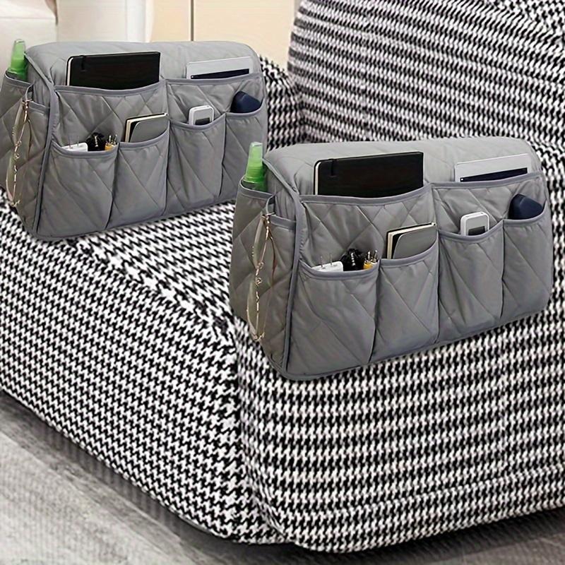 Sofa Armrest Storage Bag for TV Remote & Organizer - Cotton Fabric Side Pocket with Strap, Multipurpose Chair Organizer Pouch