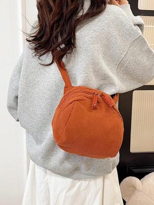 Women's Retro Casual Corduroy Shoulder Bag - Solid Color, Japanese & Korean Style Crossbody Fashion