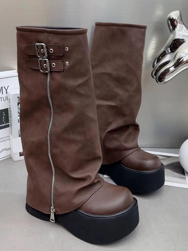 Raised Platform, Brown Boots Women's Summer Thick Legs Maillard Boots 2025 Western Jeans Tube Boots