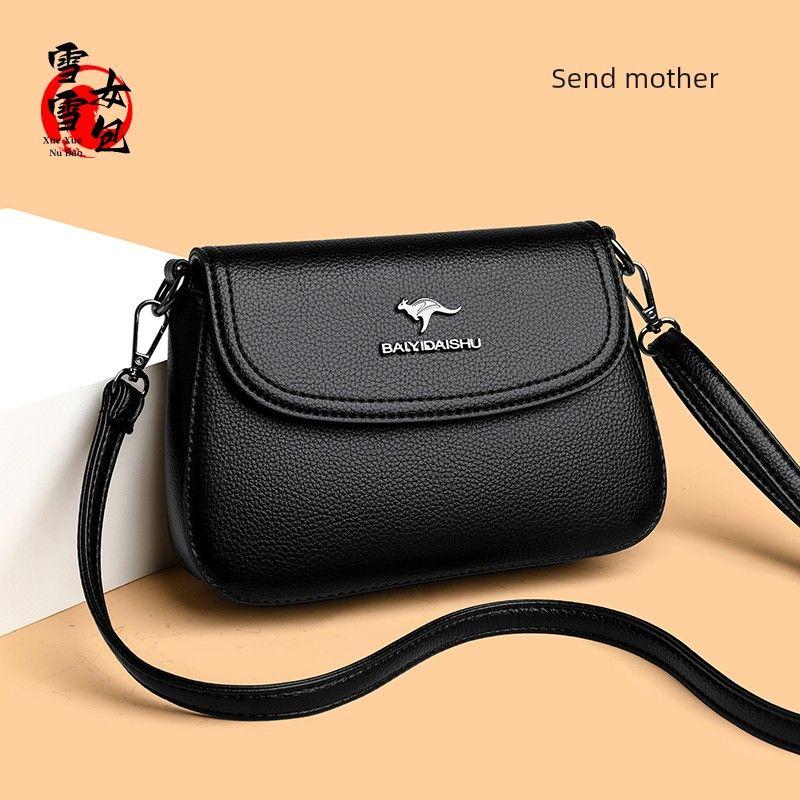

Genuine Leather Small Square Bag Women 2025 New Versitile Fashion Shoulder Messenger Bag Soft Leather Middle-Aged Mother Bag Mobile Phone Bag Black