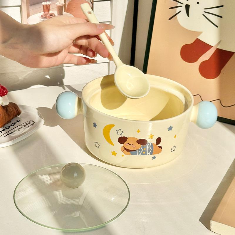 High-value Cute Puppy Instant Noodle Bowl with Lid, Large-capacity Dormitory Students Playing Rice Bowl, Microwave Oven, Snail Noodle Bowl