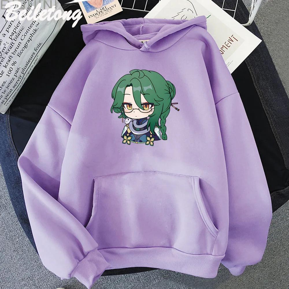 Baizhu Genshin Impact Hoodies Cartoon Cute Print Sweatshirts Women 2022 New Winter Spring Fashion Tops Kawaii Clothing Aesthetic