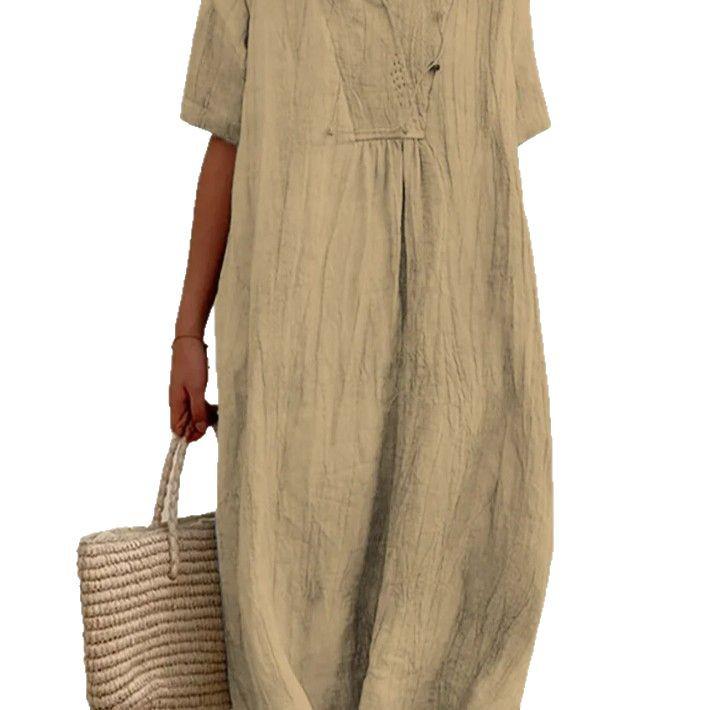 Dámské jednobarevné šaty z bavlny a lnu - Skladem