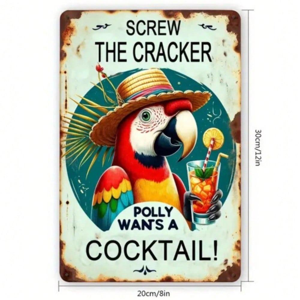 Polly Wants Cocktail Retro Parrot Metal Sign 8x12 Inch Bar Home Decor
