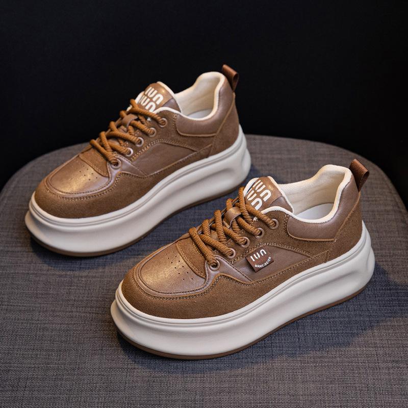 Leather retro little white shoes women's autumn new versatile thick-soled heightening casual shoes muffin sneakers board shoes