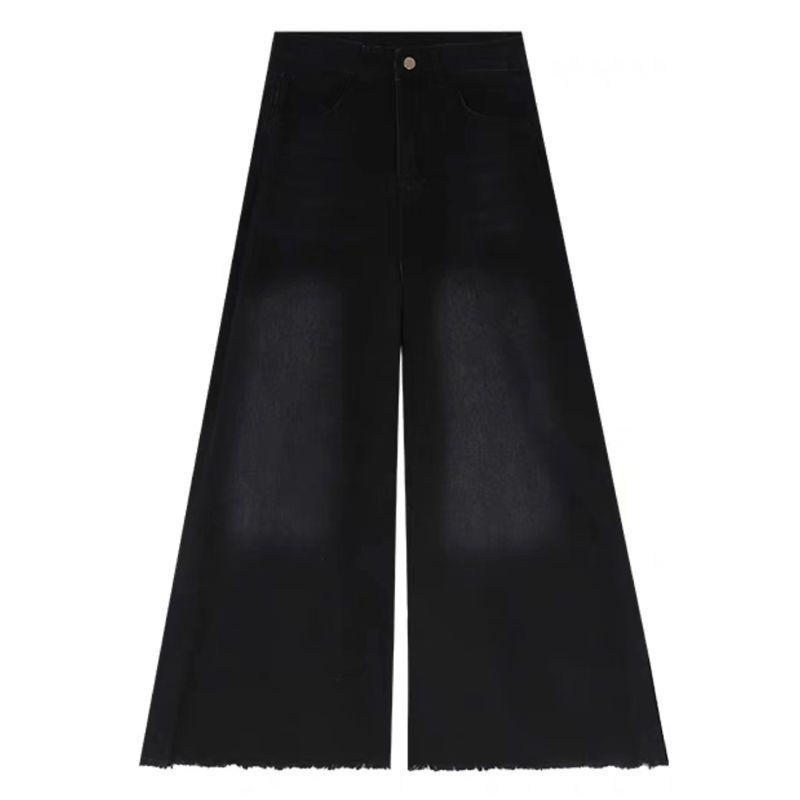 Übergroße Grunge Streetwear Jeans mit hoher Taille für Damen Lässige Baggy-Hosen mit Taschen Weitbeinige Denim-Hose