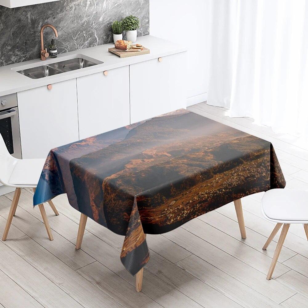 Natural World Scenery Tablecloth Landscape  Anti-Stain Waterproof Rectangular  Kitchen Table Home Decor