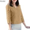 ZANZEA Women Casual V-Neck Solid Color 3/4 Sleeve Blouse