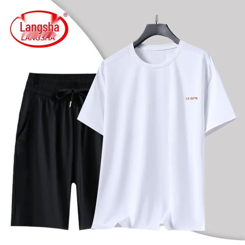LangSha Men s Summer Ice Silk Quick-Dry T-Shirt & Shorts Set 4XL