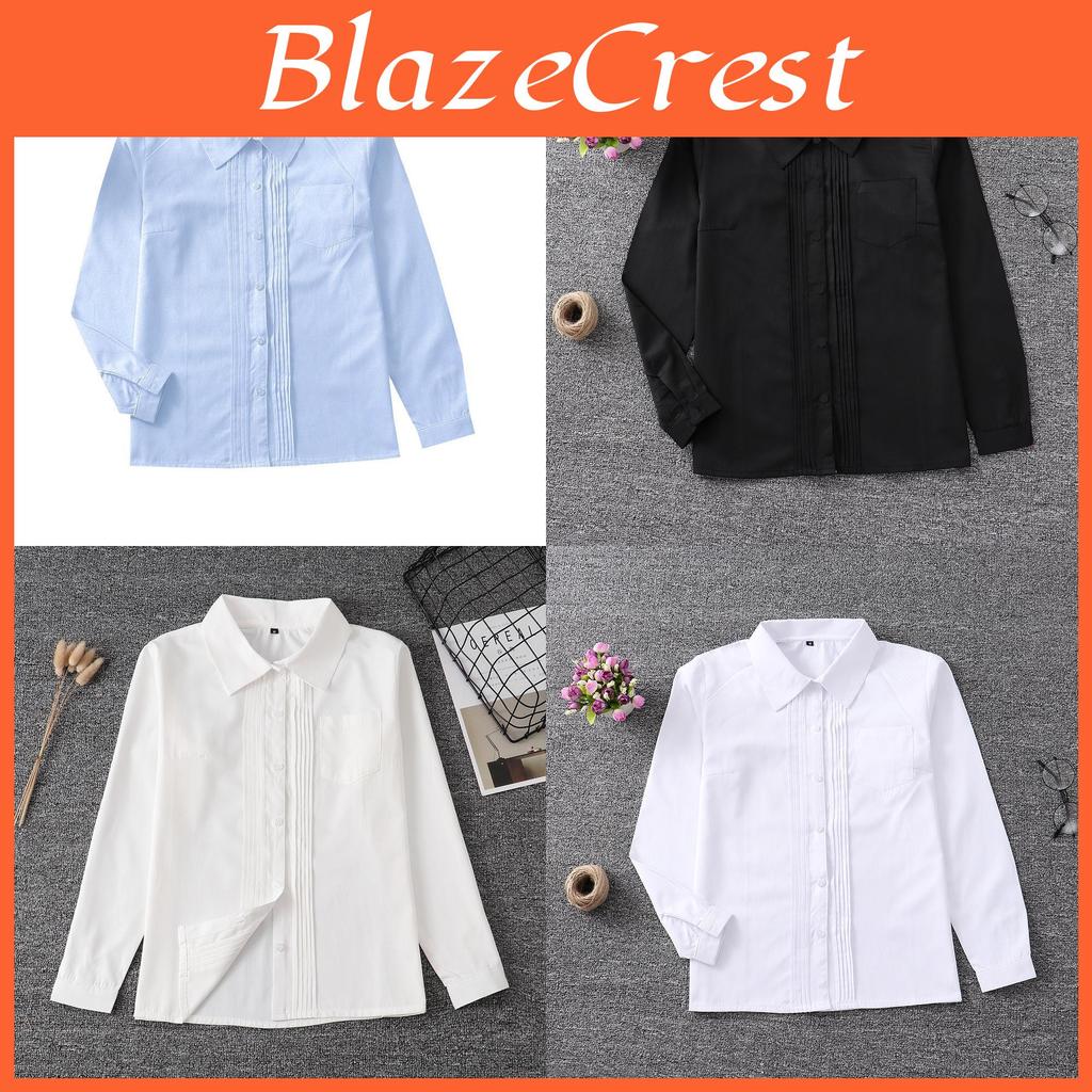 Uniform Long Sleeve Shirt With Pleated Front For Student Fashion