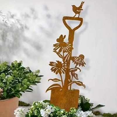 Crafts Metal Decorative Rusty Stake Antique Design Art Garden Pile Plant Shaped Floor Plugs Home