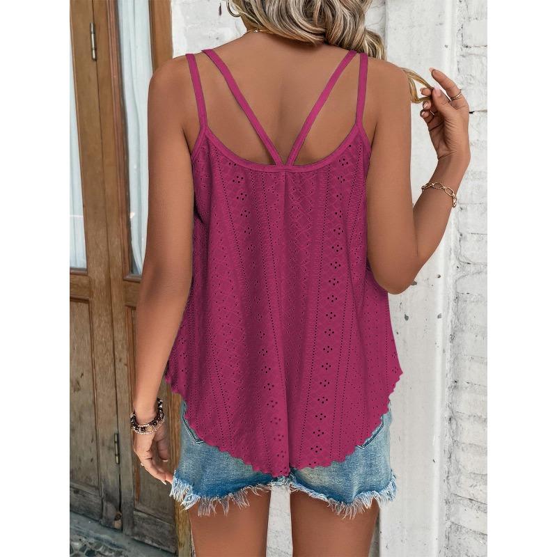 VEZFAA Women's Fashion Casual Summer Spring Solid Color Print Sleeveless U-Neck Blouses & Shirts