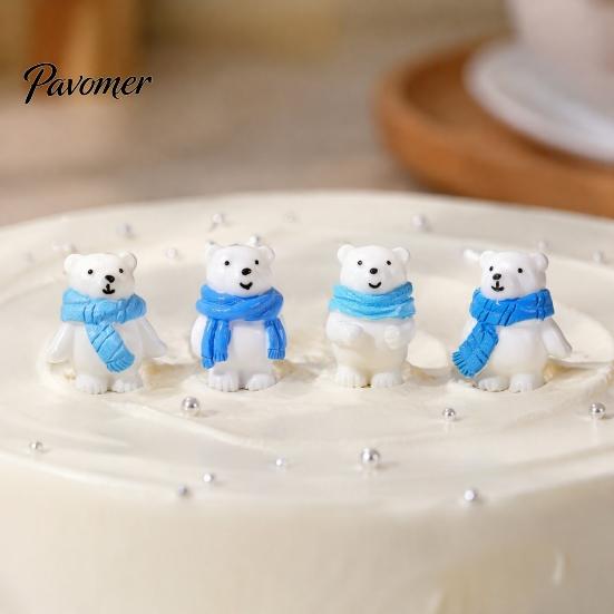 Small Waterproof Resin Crafts 4Pcs Polar Bear Micro Landscape Ornaments, Miniature Figurines, Tiny Animal Holiday Gift Box Fillers Figurines