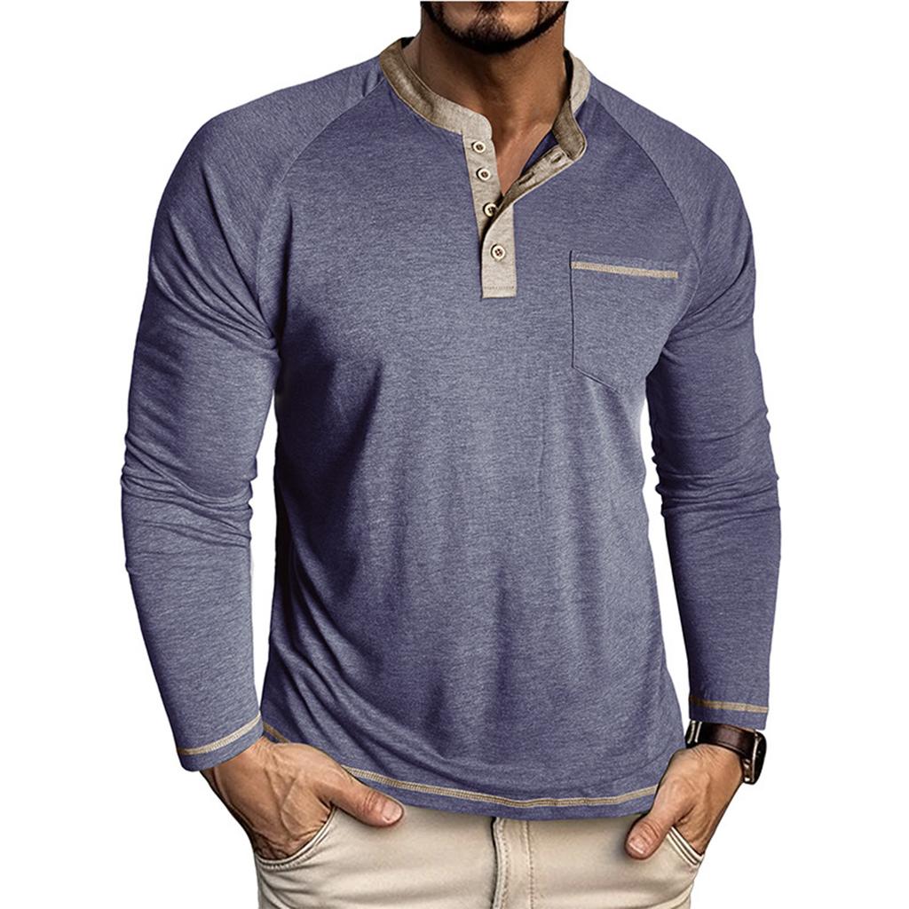 Men'S Button Up Long Sleeved Fashionable Casual Sports Top