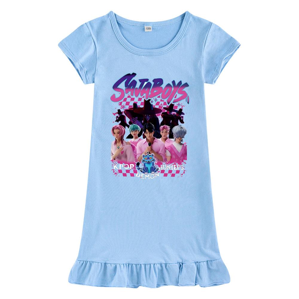 M1229 Kids Girls Sajaboys Kpop Rumi Zoey Mira Print Short Sleeves Ruffle Dress