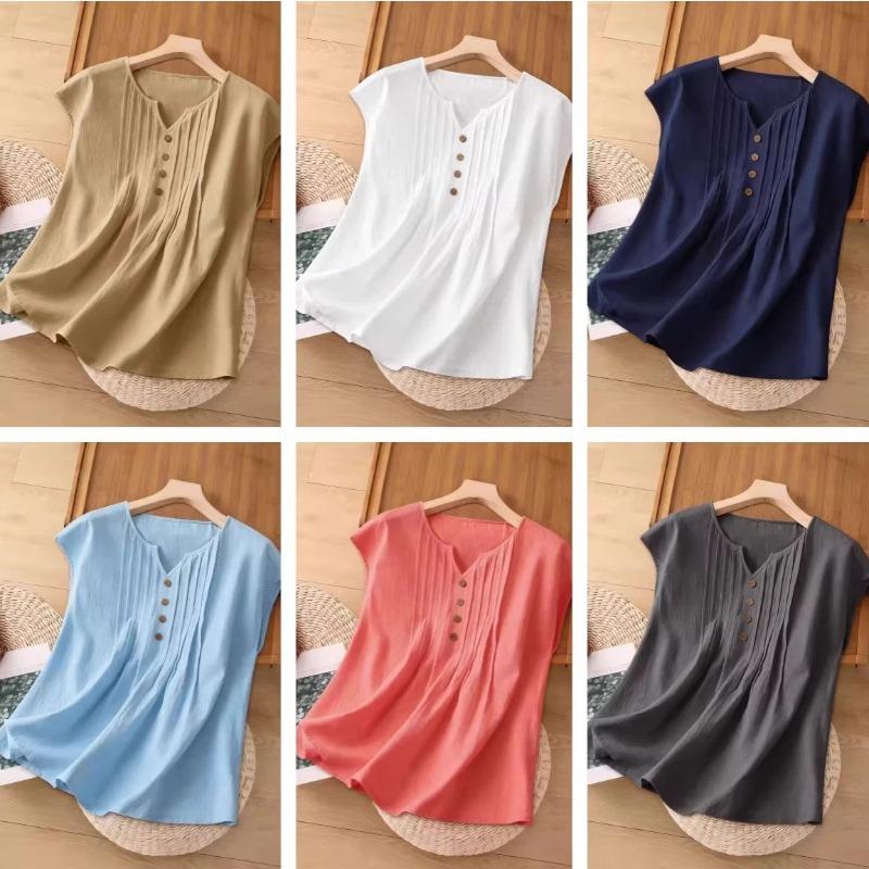 Womens Casual Fashion Sleeveless Linen Cotton Blouse Shirt