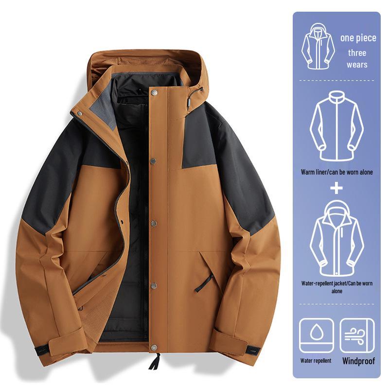 

Унисекс комплект парки 3-в-1 с пуховым наполнителем 2024: Модный осенне-зимний уличный отстегивающийся альпинистский костюм для пар 4XL