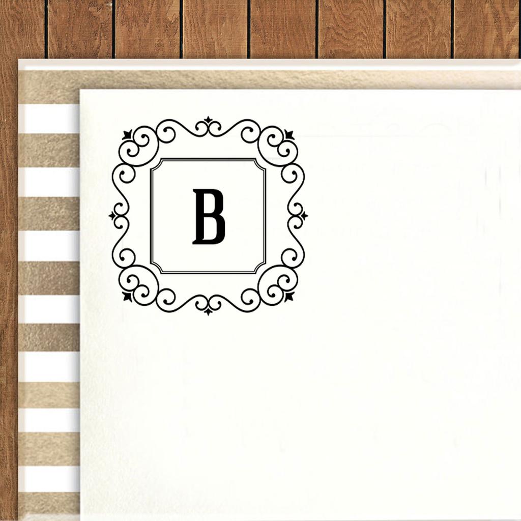 Printtoo Alphabet B Monogram Initial Square Swirl Border Self Inking Rubber Stamp Office