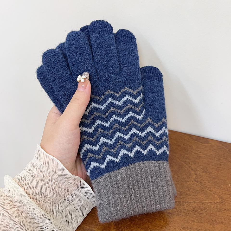 Winter men's plush cold and warm gloves with split finger touch screen knitted gloves