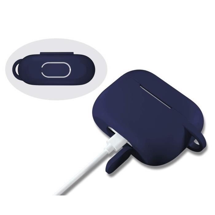 Etui AirPods Coque Silicone Bleu Foncé pour Airpods Pro - Protection Anti Choc Bouchon Anti Poussiere et Mousqueton Phonillico®
