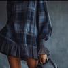 Women's Plaid High Neck Top and Shorts Set with Bell Sleeves and Ruffle Hem