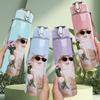 1PC Sunglasses Rose Holding Cat Print 750ml Color Plastic Sports Water Bottle Leakproof Flip Straw Lid Suitable for Sports Office Home Use