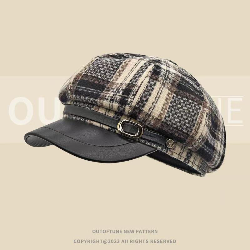Chic Tweed Plaid Newsboy Beret Cap for Women
