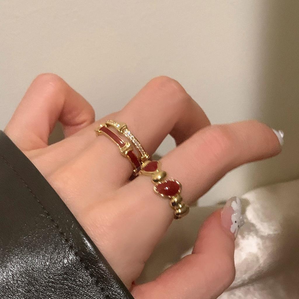 Anello in zircone smalto rosso goccia retrò lusso leggero anello dito indice anello aperto tendenza