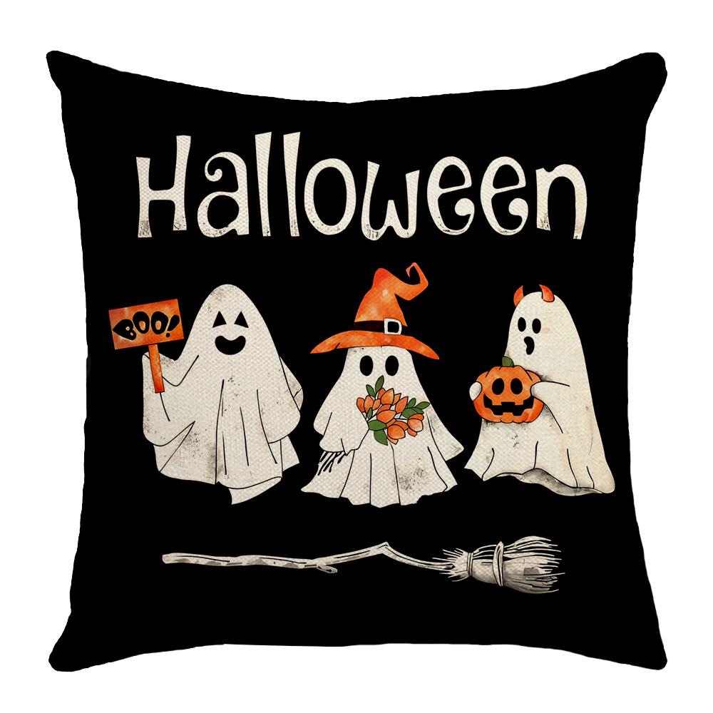 New Halloween Pillow Cover with Cute Pumpkin Ghost Element Letters Digital Print Decorative Pillow Cover