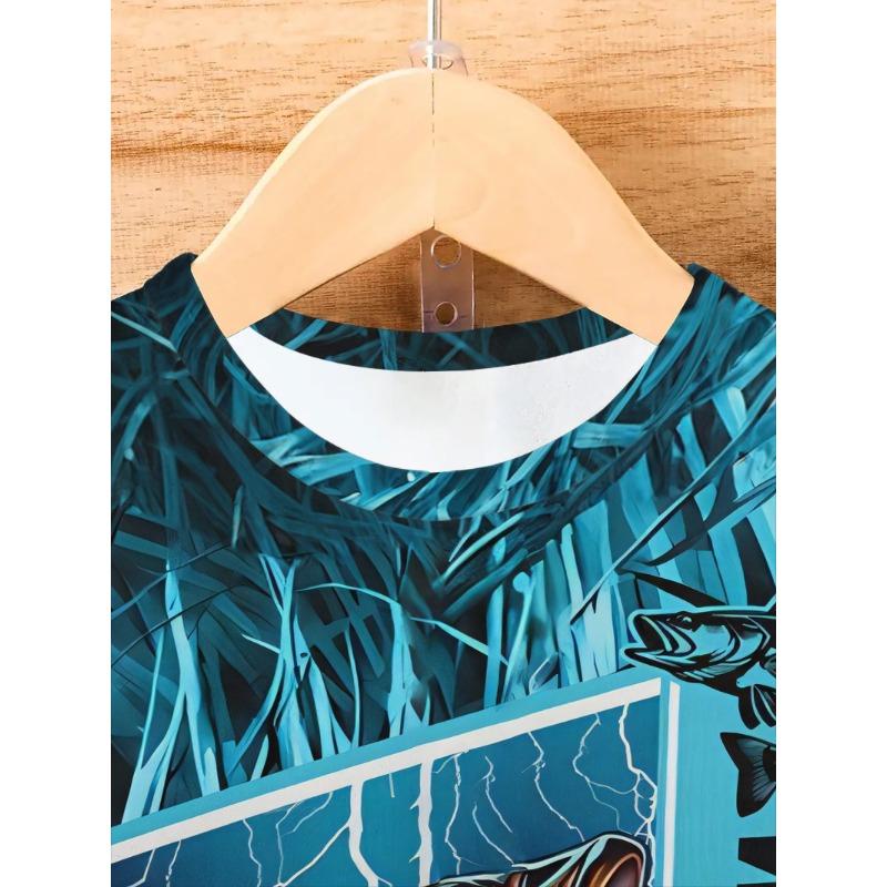 Fishing 3D Printed Casual Loose Men's Short Sleeved T-shirt Top for Summer Fishing