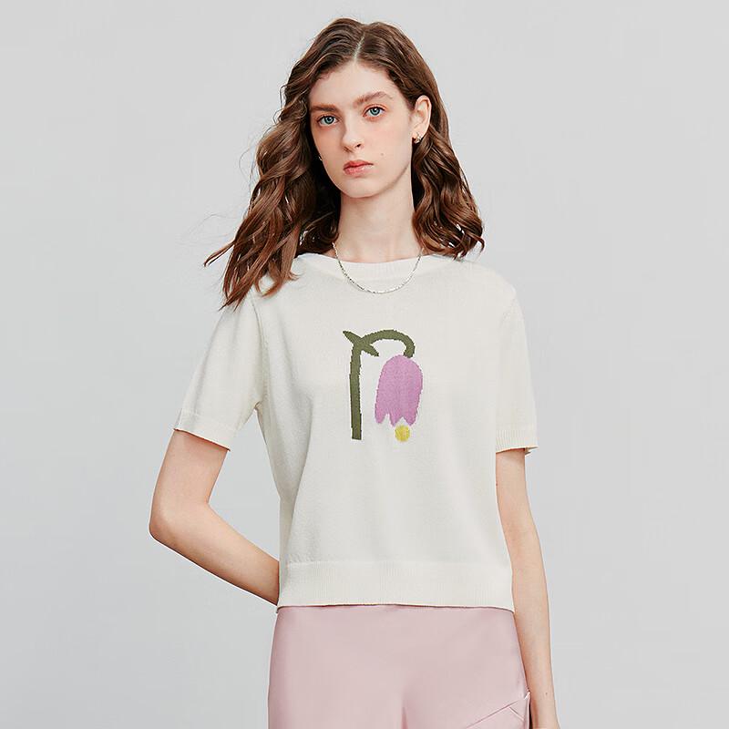 Damski top dzianinowy z żakardowym wzorem kwiatowym z lodowego jedwabiu