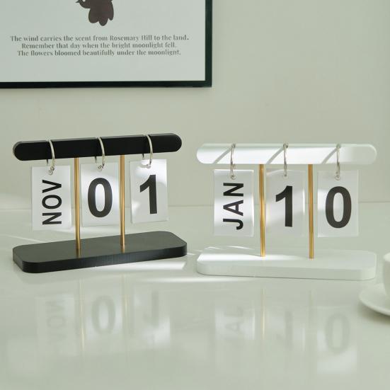 Wooden Perpetual Desk Calendar Daily Desktop Standing Flip Calendar with Day
