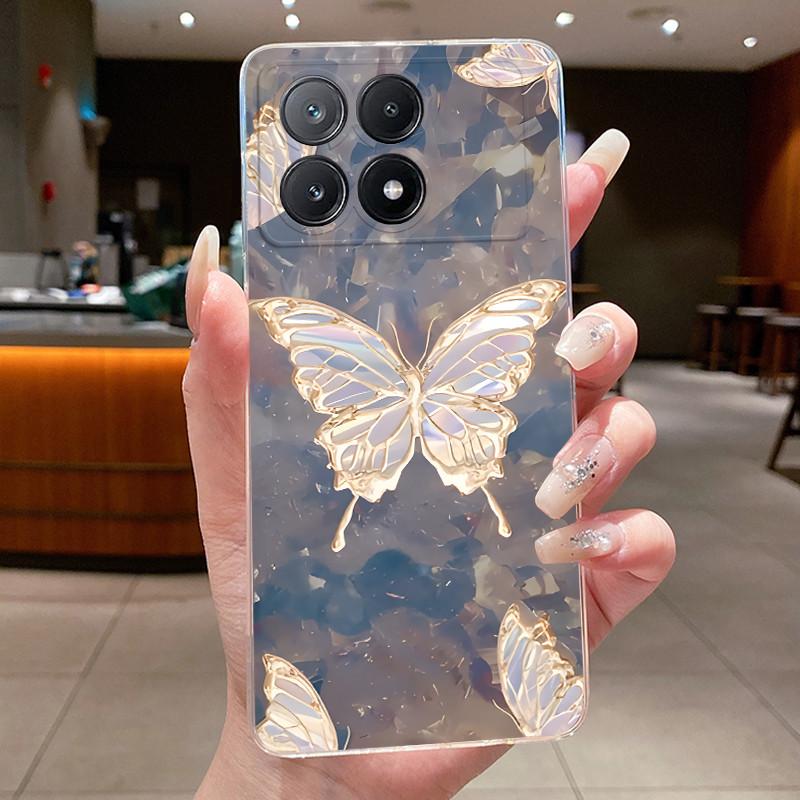 Phone Case For Xiaomi POCO X6 PRO 5G/Redmi K70E Fundas Capa Butterfly Bow Protective Casing Transparent Soft Silicone TPU Cover