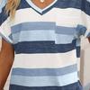 Summer Women Casual Comfortable Striped V-Neck Multi-Color Short Sleeve T-Shirt