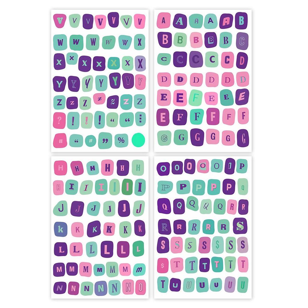 181 English Letters, Numbers & Symbols Label Stickers (4 Sheets) for Student Diaries & Collages