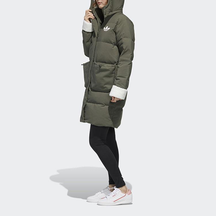 adidas Originals Long Sherpa Mid-Length Sports Down Jacket With Hood Winter Women Jackets Dark-Green GL6409