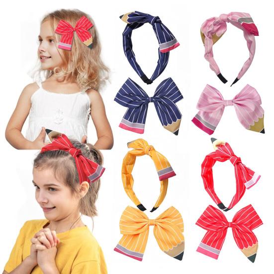 Women Hair Hoop Bright Yellow Pencil Design Bow Decor Hair Clip Back to School Student Teacher Hair Accessories
