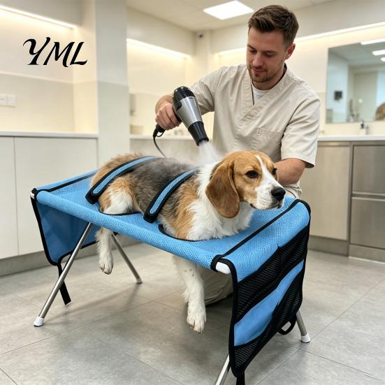 Hamac Surélevé pour Toilettage d'Animaux avec Support, Hamac de Bain pour Chiens, Support de Bain Pliable pour Animaux de Petite et Moyenne Taille, Outil d'Attache Réglable
