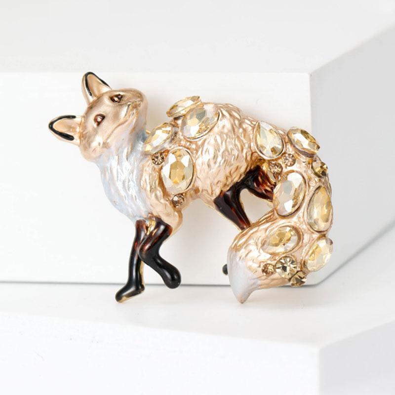 Rhinestone Fox Brooch Lightweight Enamel Craft Sparkling Accessory for Date Nights Office Attire Decor