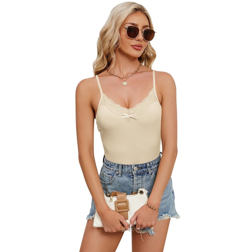 GMXIA Women's Fashion Casual Solid Color Print Summer Sleeveless Lace U-Neck Adjustable Thin Shoulder Straps Vests