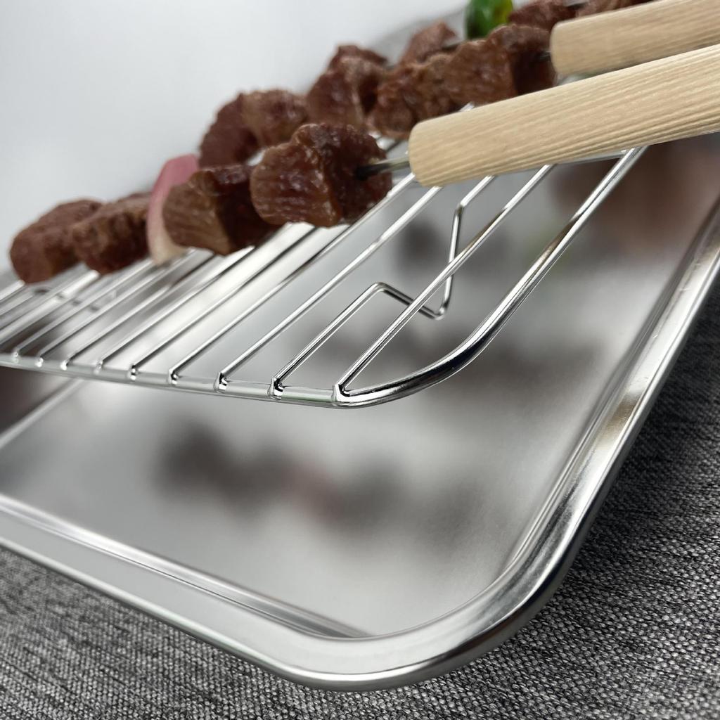 304 Stainless Steel Rectangular Grill and Baking Pan Set with Oil Draining Rack