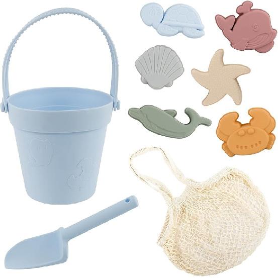 9Pcs Silicone Beach Toys for Baby Girls with Portable Beach Bag - Toddler Beach Set with Sand Toy Molds Shovel Bucket Set, Sand Toys Sandbox Toys for