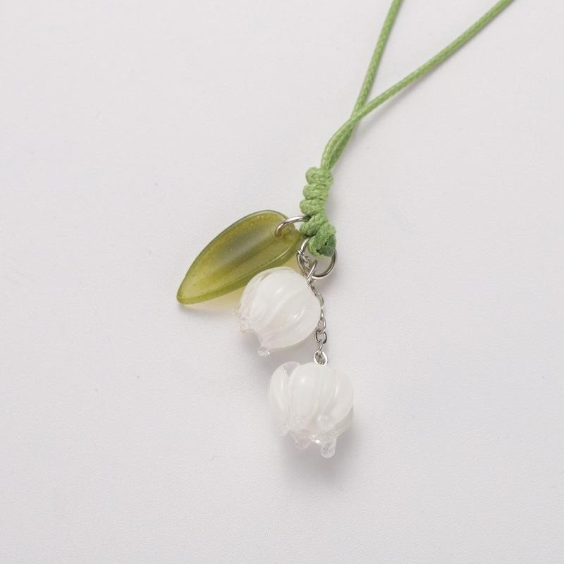 

Sweet Cute Tulip Flower Lanyard Mobile Phone Case Keychain Car Key Chains Women Handbag Valley Lily Cherry Blossom Hang Pendant белый