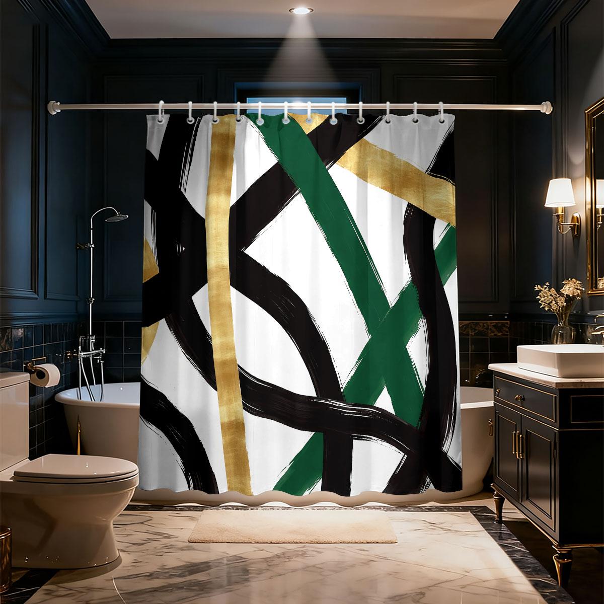 

1Pc Abstract Line Printed Shower Curtain Multi Size Partition Privacy Hanging Curtain With 12 Hooks Fashion Bathroom Decoration W60H190(CM)-1 Pcs