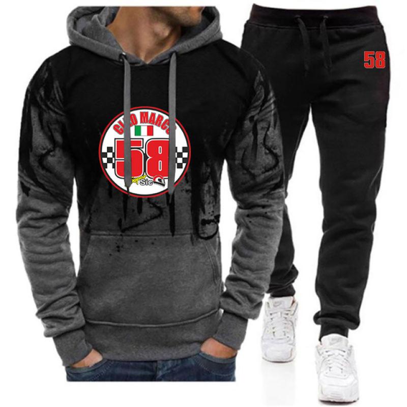 2023 Uomo Nuovo Primavera Autunno 58 Super Sic Marco Simoncel Tuta Sportiva alla Moda Due Pezzi Felpa con Cappuccio Gradient Top in Pile e Pantaloni