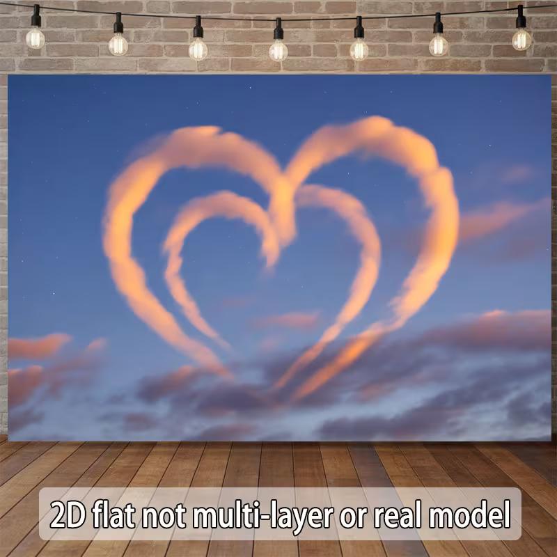 

2D Double Heart Clouds Backdrop Romantic Sunset Sky Photography Background 47.2x31.5inch/120*80cm